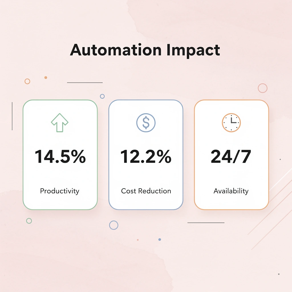 Statistics showing automation benefits and impact metrics
