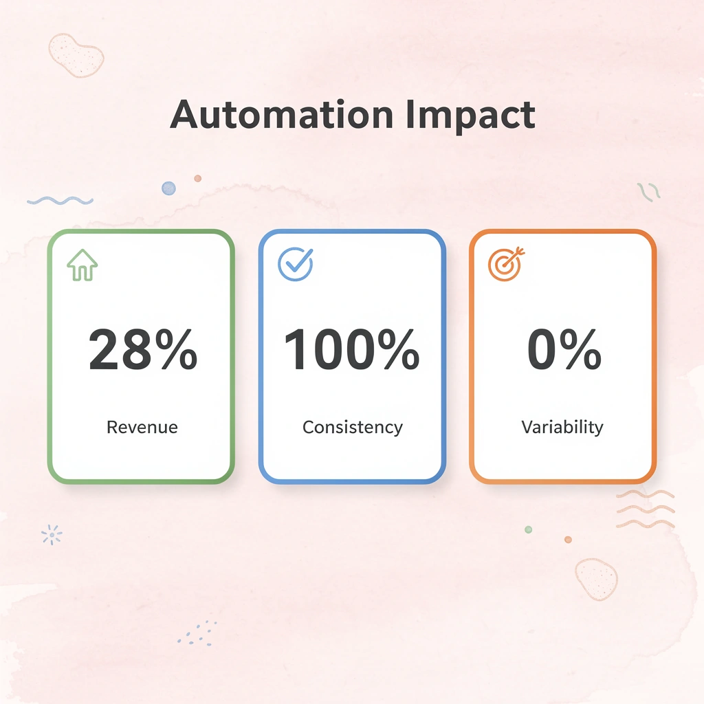 Statistics showing automation impact on revenue and consistency