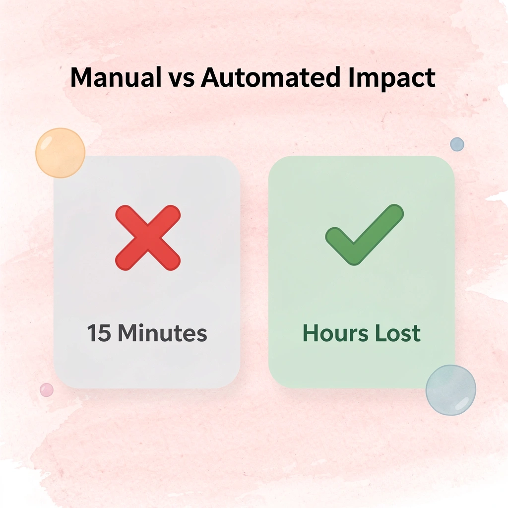 Before and after comparison showing the time impact of manual processes