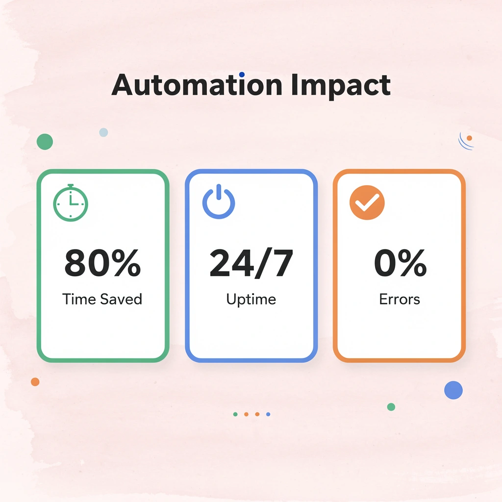Statistics showing automation impact on time savings, uptime, and error reduction