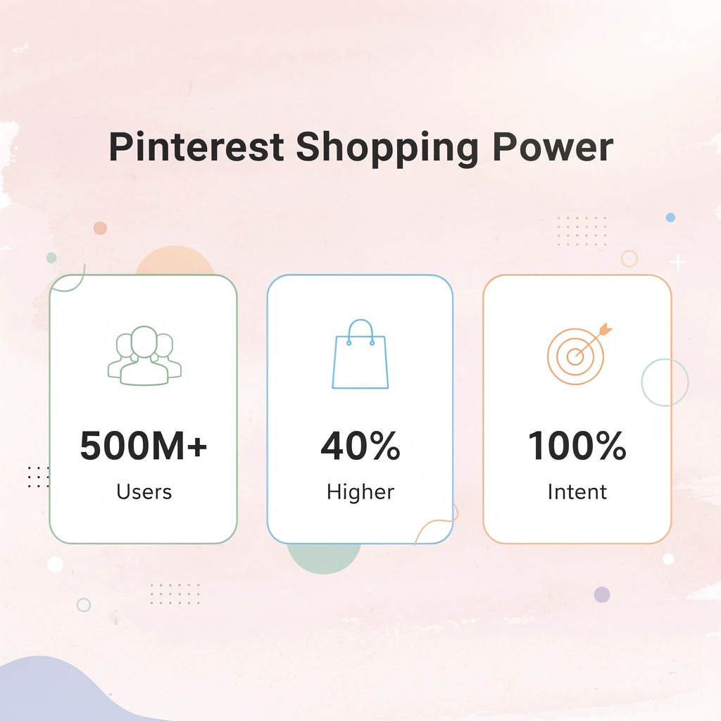 Statistics showing Pinterest's shopping power and user engagement