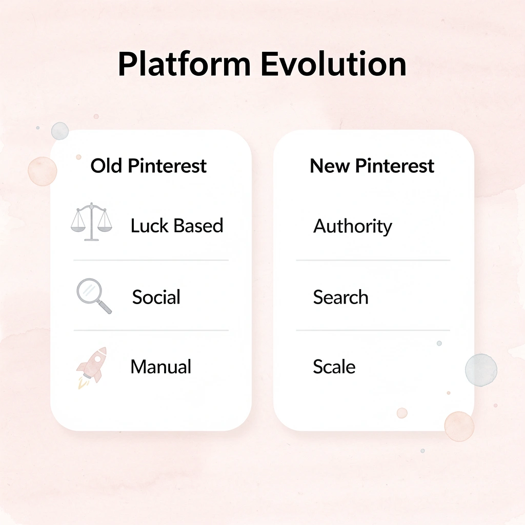 Comparison showing Pinterest's evolution from old to new platform approach