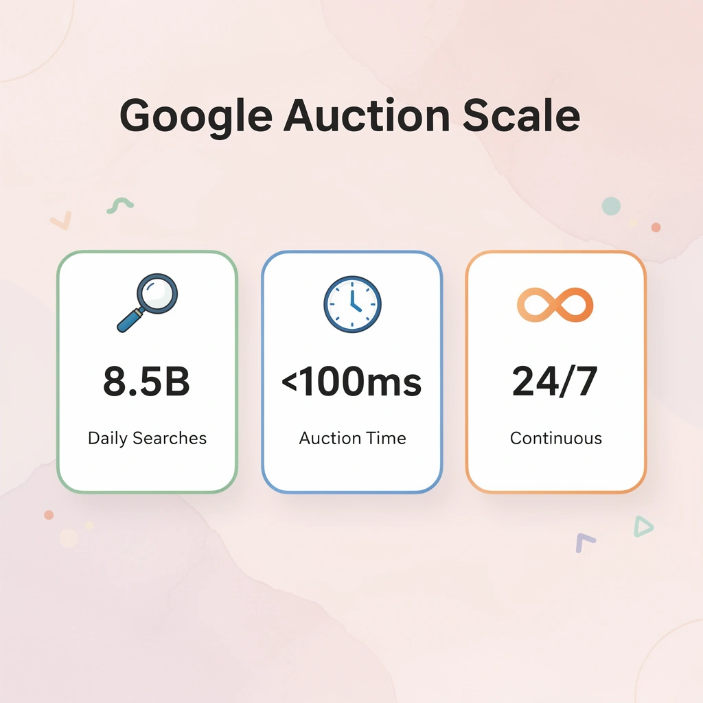 Statistics showing Google's auction scale and speed