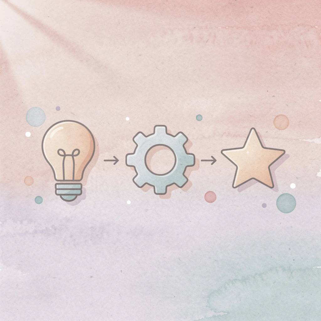 Three icons showing automation workflow process