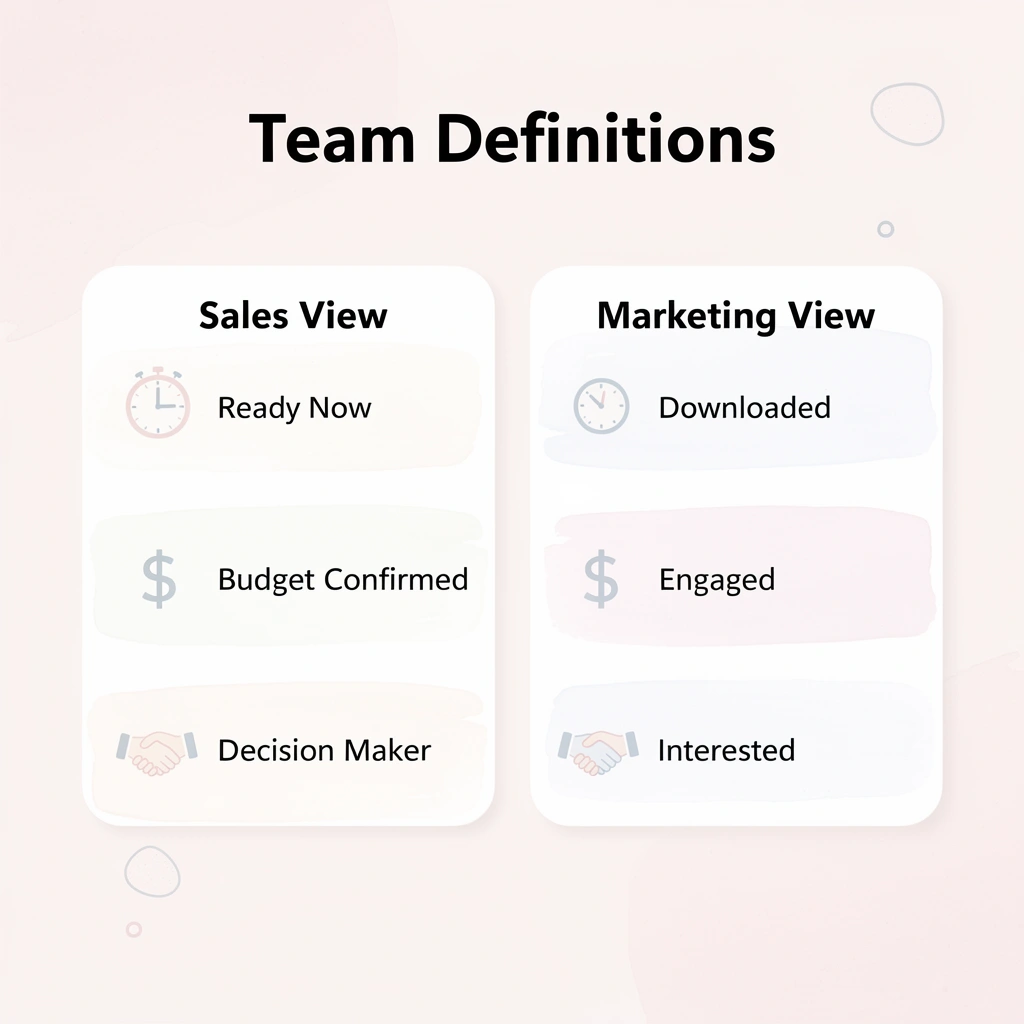 Comparison showing different definitions of qualified leads between sales and marketing teams
