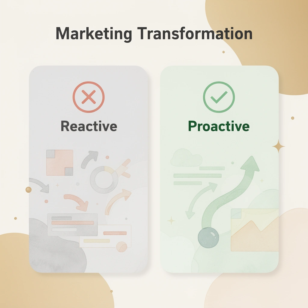 Before and after comparison showing reactive vs proactive marketing