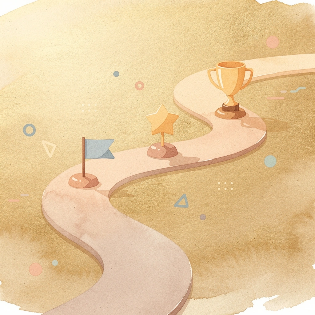 Winding path with milestone markers representing the extended customer buying journey