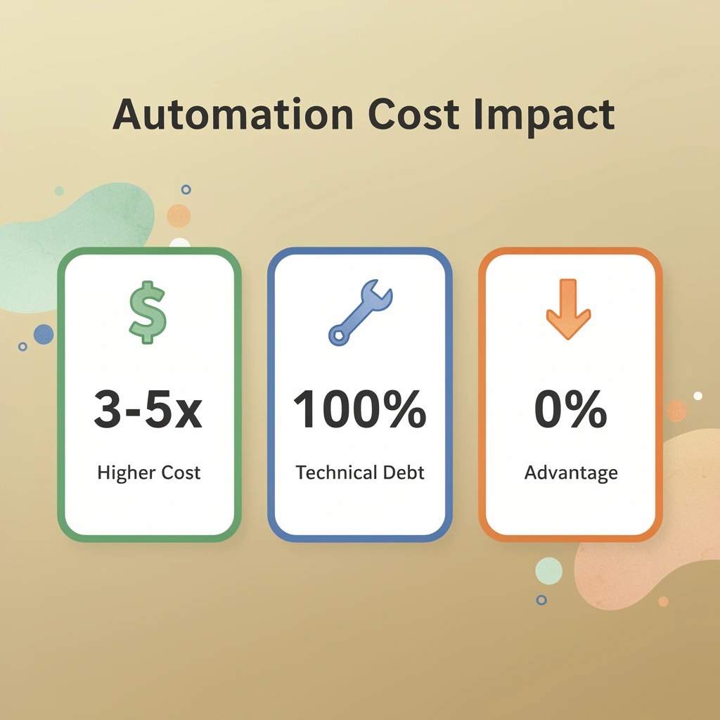Metrics showing automation cost impact and technical debt