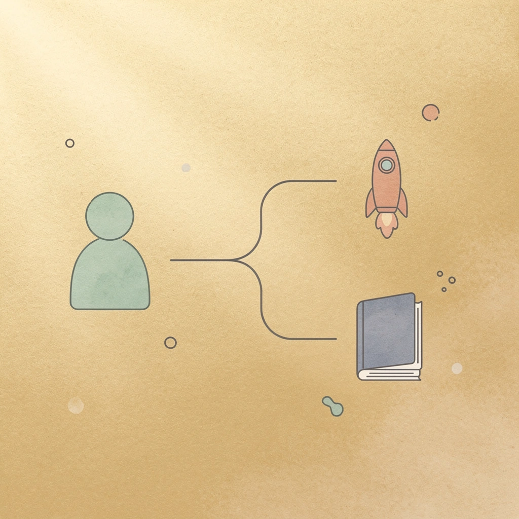 Icon showing one tool splitting into multiple specialized alternatives