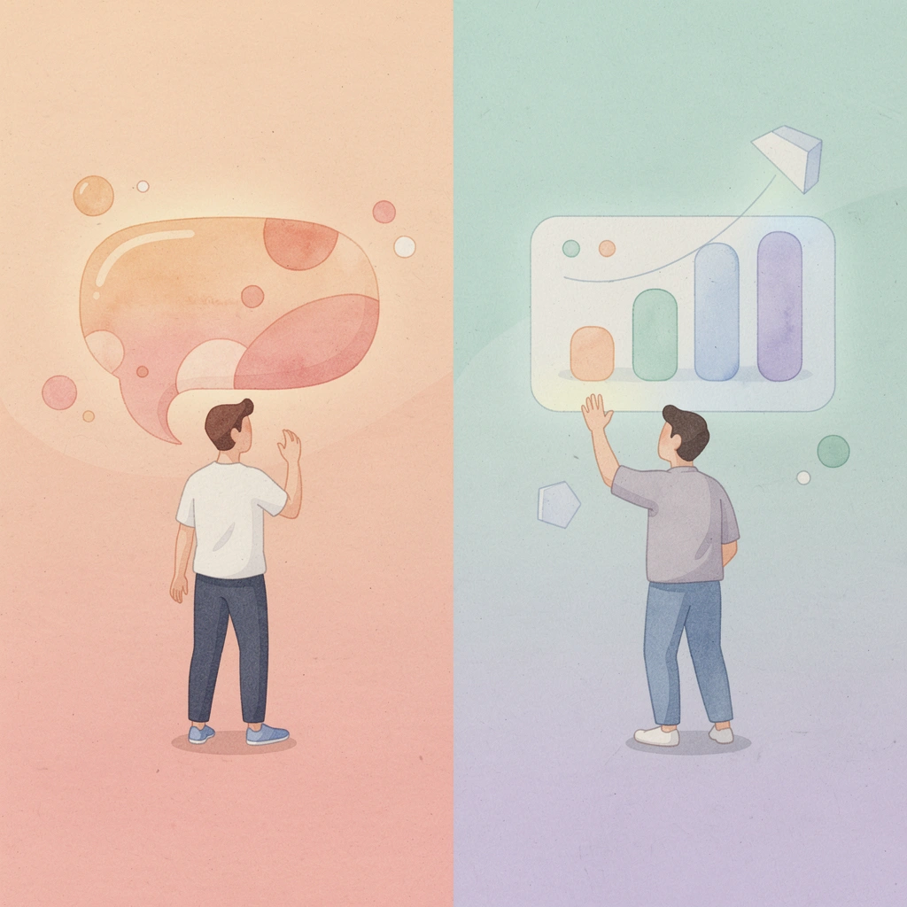 Split scene showing contrast between activity tracking and sales outcomes measurement