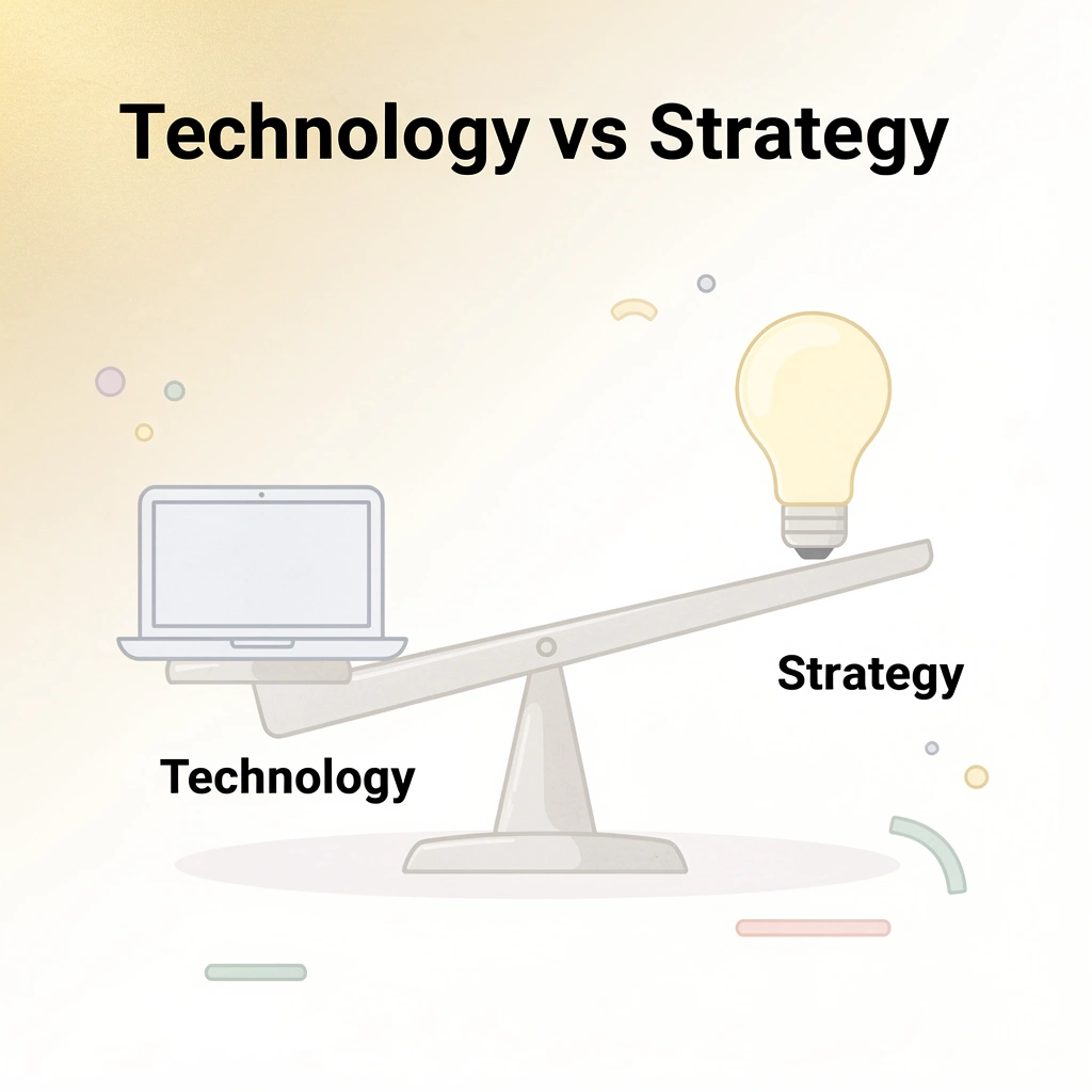 Balance scale comparing technology and strategy